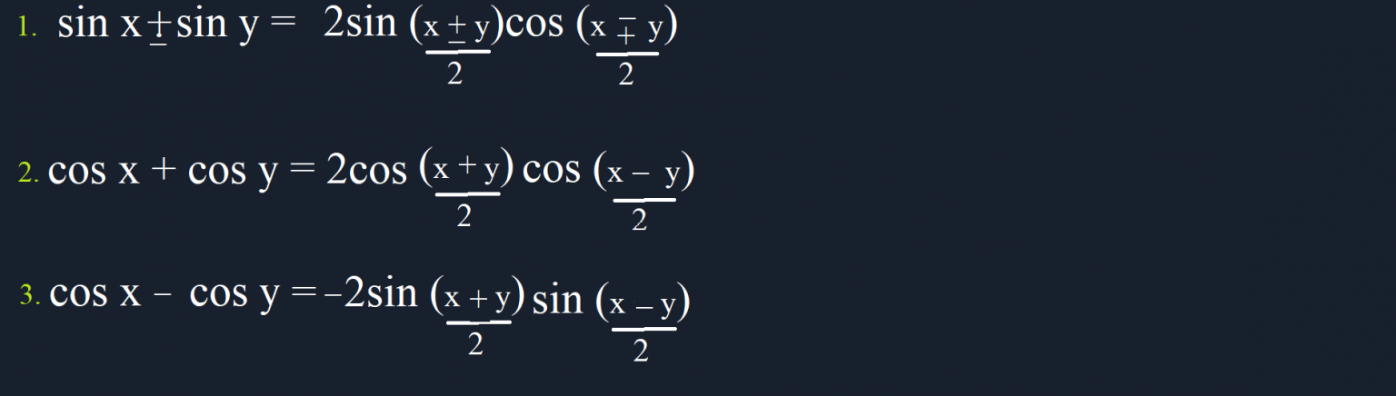 Sum to Product formulae – International Math Education