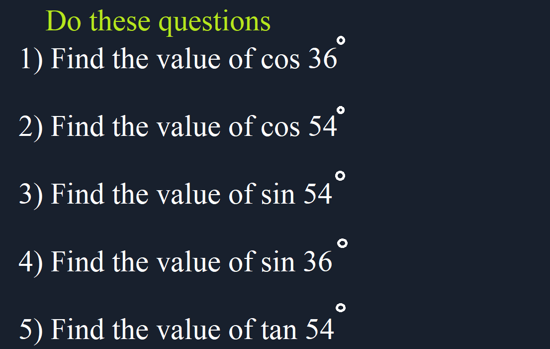 the value of cos 72