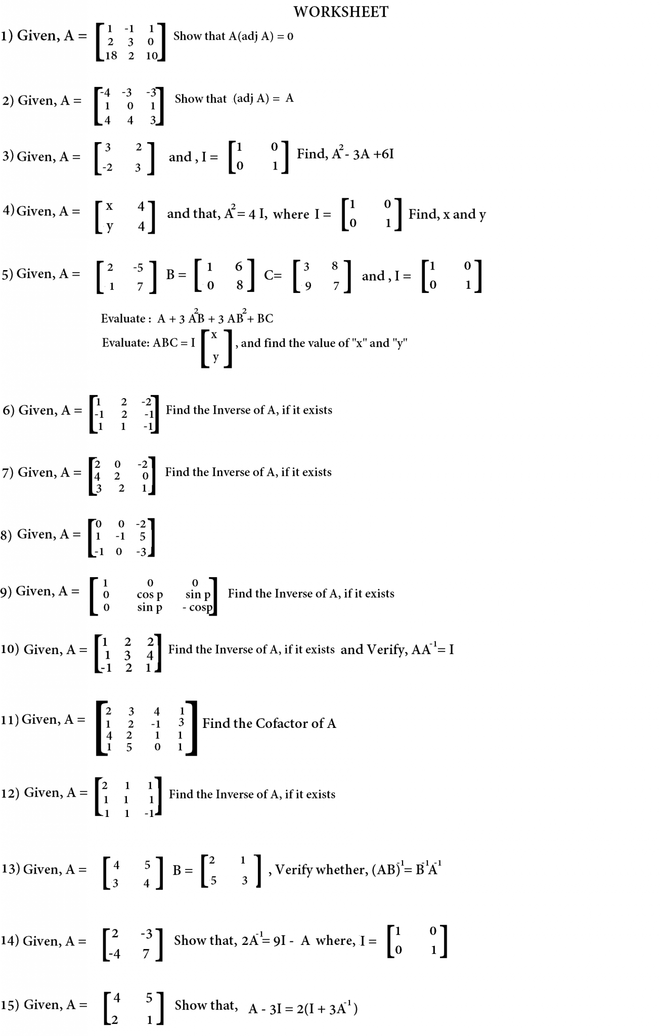 Matrix WORKSHEET – International Math Education